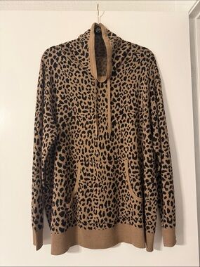 Lisa Rinna Collection Leopard Print Hooded Pullover Sweater Tan/Black Size XL